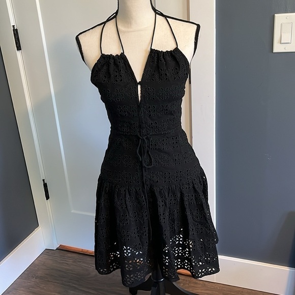 J Crew Halter Mini Dress in Eyelet Black Linen Blend - Picture 3 of 12